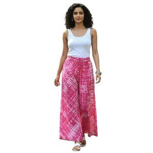 Amanda Uprichard Pink Silk Tie-Dye Wide Leg Pants | Boho Resort Chic | Size M